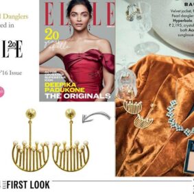 Retro Pearl Danglers featured in Elle magazine December'16 issue.